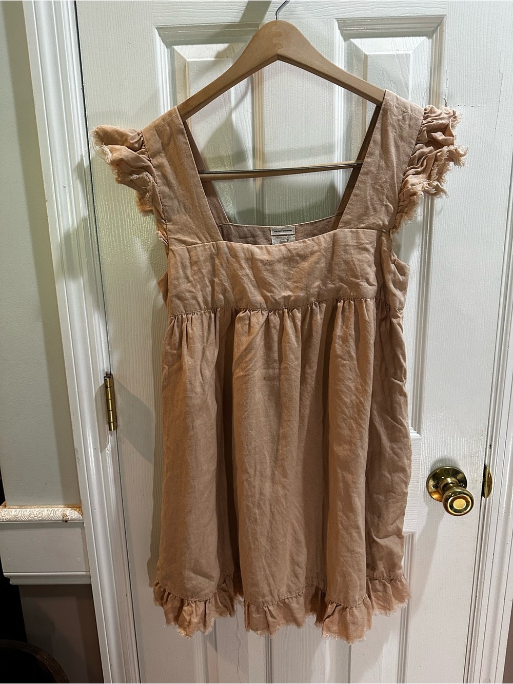 Aerie Linen Blend Babydoll Mini Dress Flutter Sleeve Square Neck XS‎
